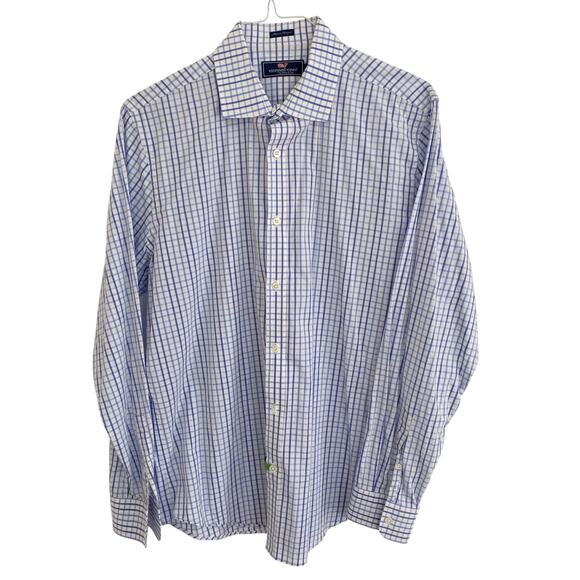 Vineyard Vines Men's Button Down Blue White Plaid Check Dress Shirt Classic Fit - Picture 1 of 6